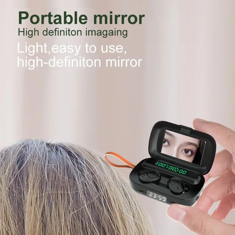 TWS Bluetooth 5 1 Earphone Touch Wireless Headphone Stereo Sports Headphones Mini Earbuds With 2000mAh Flashlight Clock Mirror