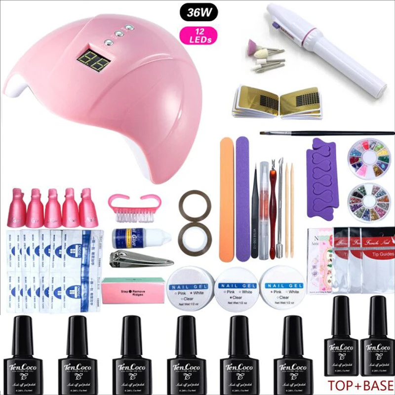 NEW 36W Nail Set UV LED Lamp With 8pcs Nail Gel Polish Kit Soak Off Manicure Tools Set electric Nail drill For Nail Art Tools