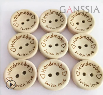 

50pcs/lot Round Natural wooden 2 holes buttons, Handmade with love wood button, Accssories sewing button (ss-1047)