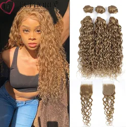 Water Wave Brazilian Remy Human Hair Blonde Bundles With Lace Closure 4x4 27 30 33 Brown 3 Bundles With Closure Euphoria
