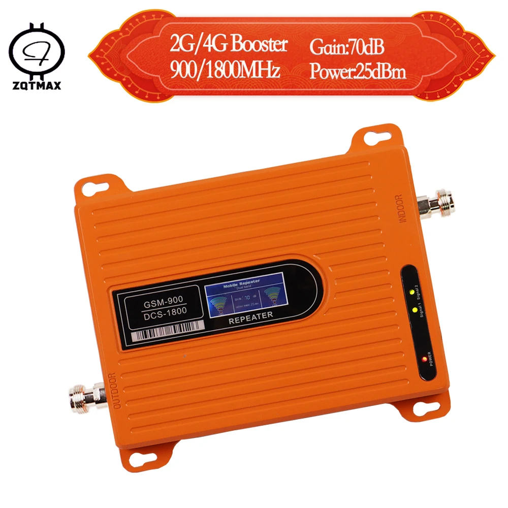ZQTMAX 2g 4g Mobile Signal Booster LTE Cellular Amplifier gsm repeater 70dB 900 1800 B3 B8 Dual band
