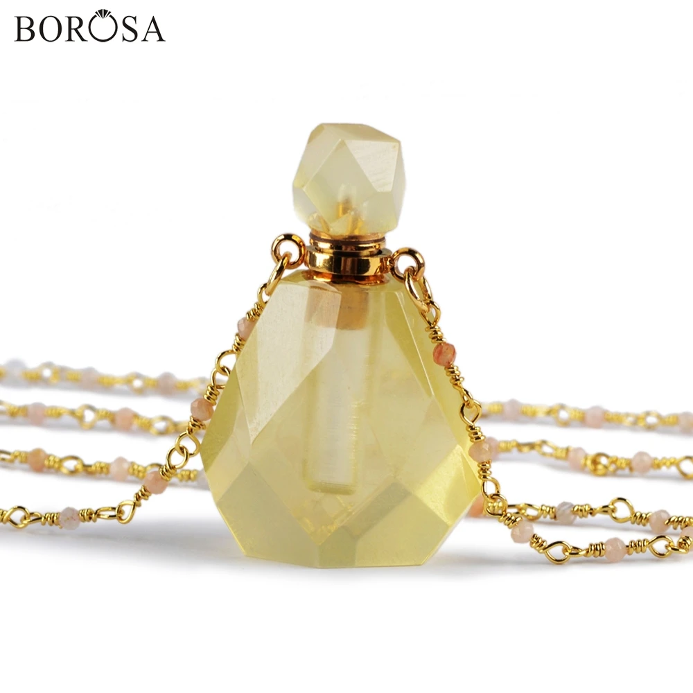 BOROSA Perfume Bottle Natural Multi-Kind Stone White Quartz Amazonite Amethysts 26inch Bead Chains Necklace Jewelry HD0091