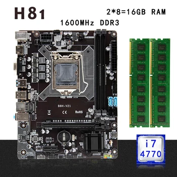 

H81 desktop Motherboard set kit LGA1150 with Intel I7-4770 processor and 16G(2*4G) DDR3 RAM memory Micro-ATX Integrated Graphics