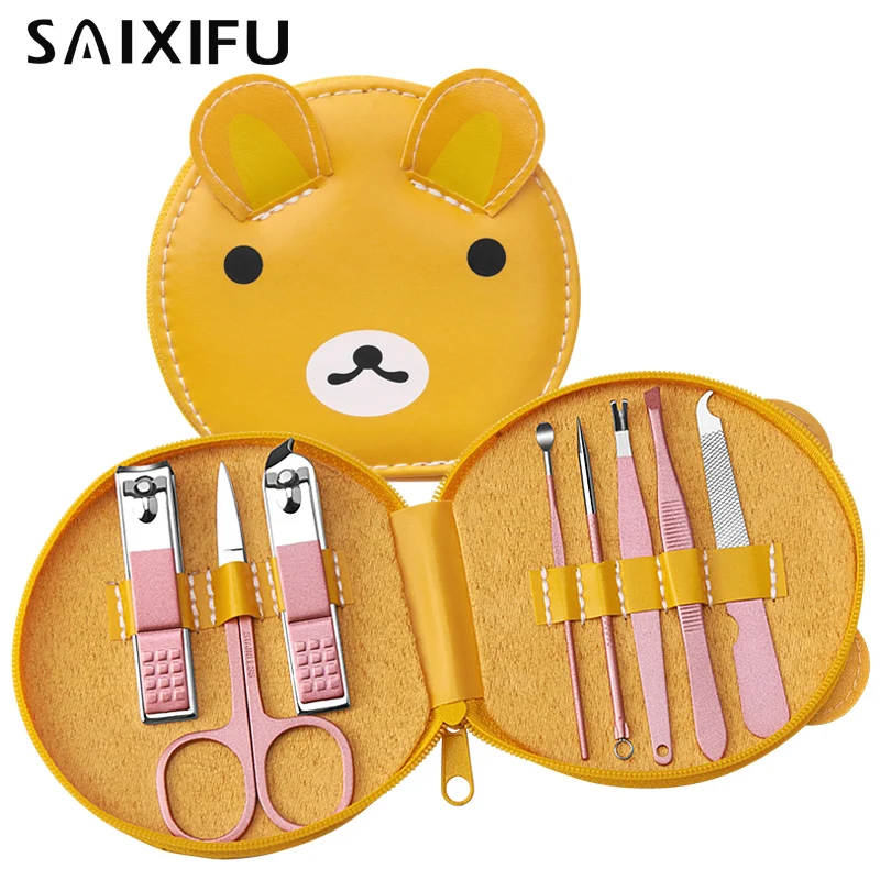 

New 8 In 1 Portable Cartoon Stainless Steel Nail Art Manicure Set Kit Cartoon Nail Care Tools Beauty Accessories BT17