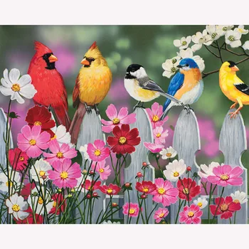 

GATYZTORY 5D DIY Diamond Painting Flowers Birds Mosaic Embroidery Full Square Drill Cross Stitch Home Decor Gift