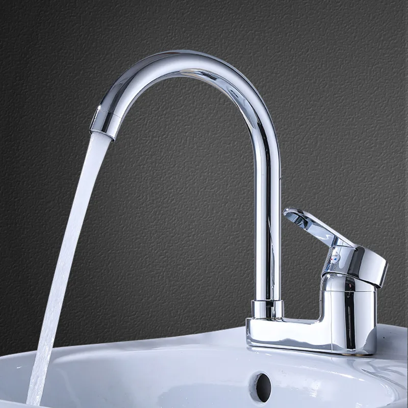 

Brass Bathroom Basin Faucets Modern Hot and Cold Water Tap Mixer Single Handle Dual Hole Water Faucet Deck Mounted Sink Tap