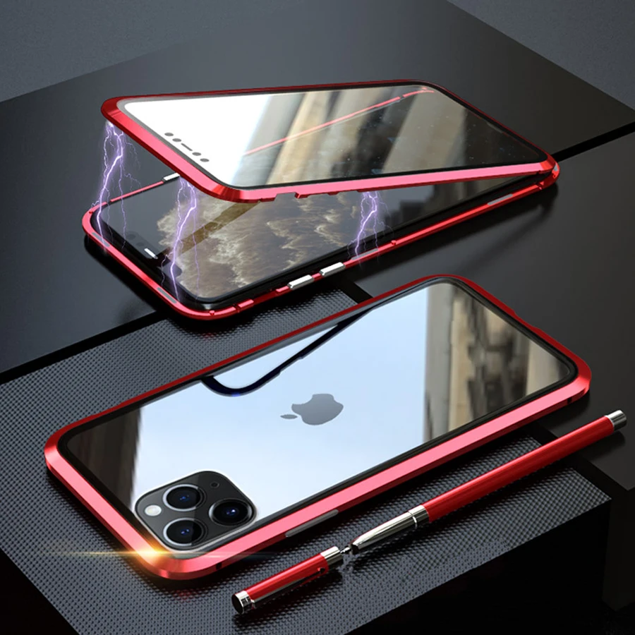 Для iPhone 11 чехол 360 Полный Магнитный адсорбционный чехол для iPhone 11 Pro Max металлический чехол из закаленного стекла для iPhone 11 Pro