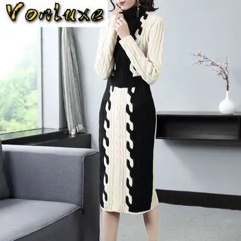 

Women Long Sleeve Turtleneck Sweater Cashmere Slim Bodycon 2020 Autumn Winter Knitted Midi Dress Female Ladies Plus Size