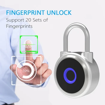 

Smart Fingerprint Padlock with APP & Fingerprint Unlocking IP65 Waterproof BT Rechargeable Lock for Door Cabinet Bag Bicycle