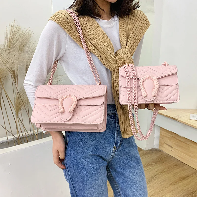 

New Arrival GIRL'S Bag WOMEN'S Bag 2020 New Style Korean-style Casual Simple Square Sling Bag Chain Crossbody Bag Fashion