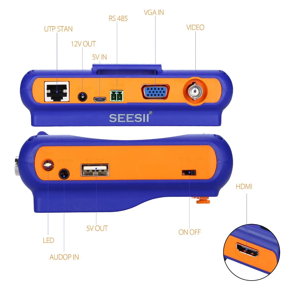 SEESII 5900 5 "1080 P камера тест er монитор TVI CVI AHD CVBS Аналоговый Тест HDMI VGA инструмент ввода ЖК-экран BNC кабель камера тест ing