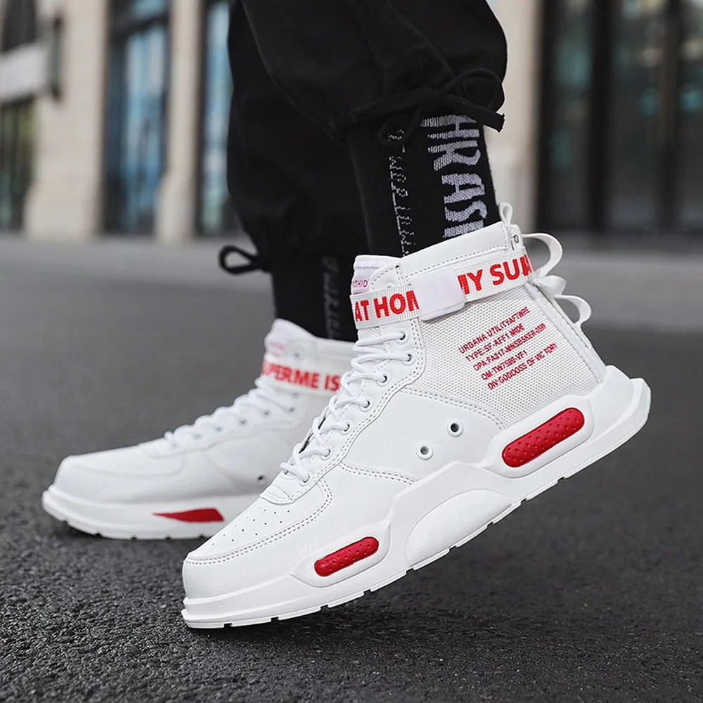 

Dihope High Top Men Black White Outdoor Walking Shoes Comfortable Big Size 36-47 Sneakers Men Trainers Buckle Couple Shoes