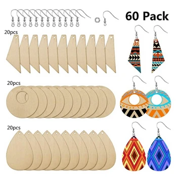 

60 Pieces Unfinished Wooden Earrings Pendants Blank Jewelry Making DIY Crafts
