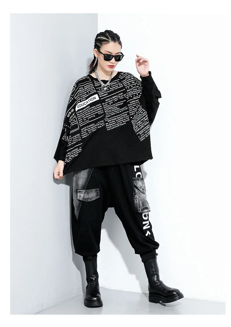 XITAO Letter Patchwork T Shirt Women Loose Fashion Personality All Match Batwing Sleeve 2020 New Autumn Tee Goddess Fan ZP3258