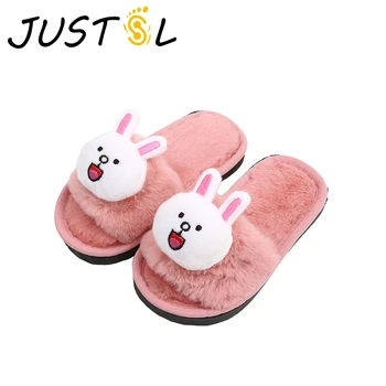 

JUSTSL 2019 Winter New Children Cute Cartoon Bunny Slippers Kids Keep Warm Cotton Slippers Girls Boys Indoor Home Slippers