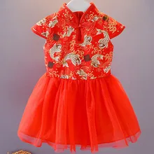 Детское платье Чонсам для девочек; платье принцессы; костюм; яркий цветочный принт; модный принт; короткий рукав; sukienki dla dziewczynek