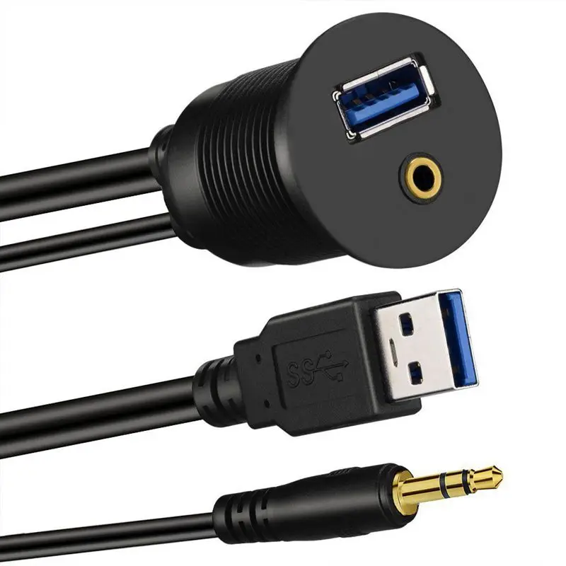 USB 3,0 и 3,5 мм автомобильное крепление флеш-кабель 3,5 мм+ USB3.0 AUX удлинитель приборная панель водонепроницаемый кабель для автомобиля лодки и мотоцикла