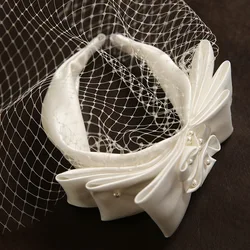 French Style Satin Tulle Bow Hairband Bride hair decoration Wedding Hair Accessories