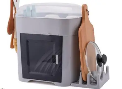 gray-with lid rack Кухонная сушилка для хранения посуды Бытовая Посуда коробка для хранения двухслойный с крышкой пластиковый кухонный шкаф поставки pf9218 - Цвет: gray-with lid rack