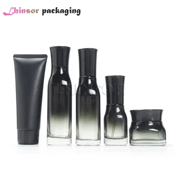 

5pcs/lot Black Gradient Transparent Glass Spray Lotion Press Pump Bottles Cream Jars Cosmetic Tube Packaging Containers