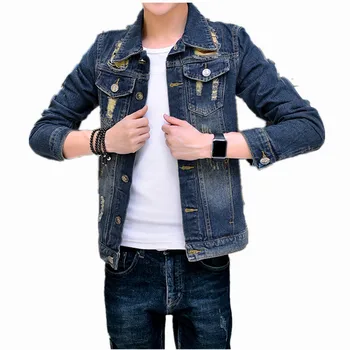 

Pop Spring Autumn VogueChaqueta Men Denim Jacket Slim Fit Fashion Turn-down Collar Male Cowboy Jackets