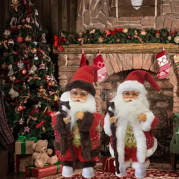 

2020 Christmas Electric Santa Dolls Decorations Flannel Claus Shiny PVC Crutches Holiday Gifts Crafts Theme Ornaments