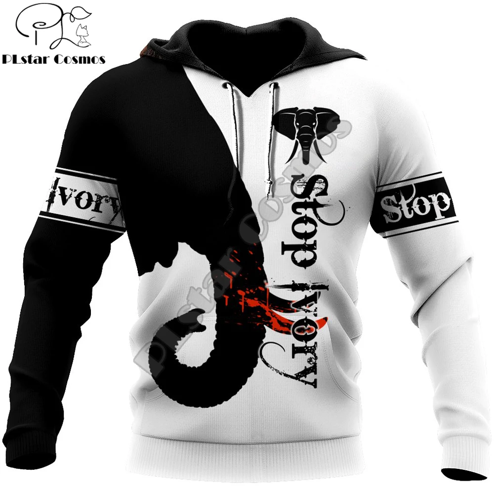 Fashion Autumn Hoodies Premium Elephant Stop Ivory 3D Printed Mens Sweatshirt Unisex Zip Pullover Casual Jacket DW0197 | Мужская одежда
