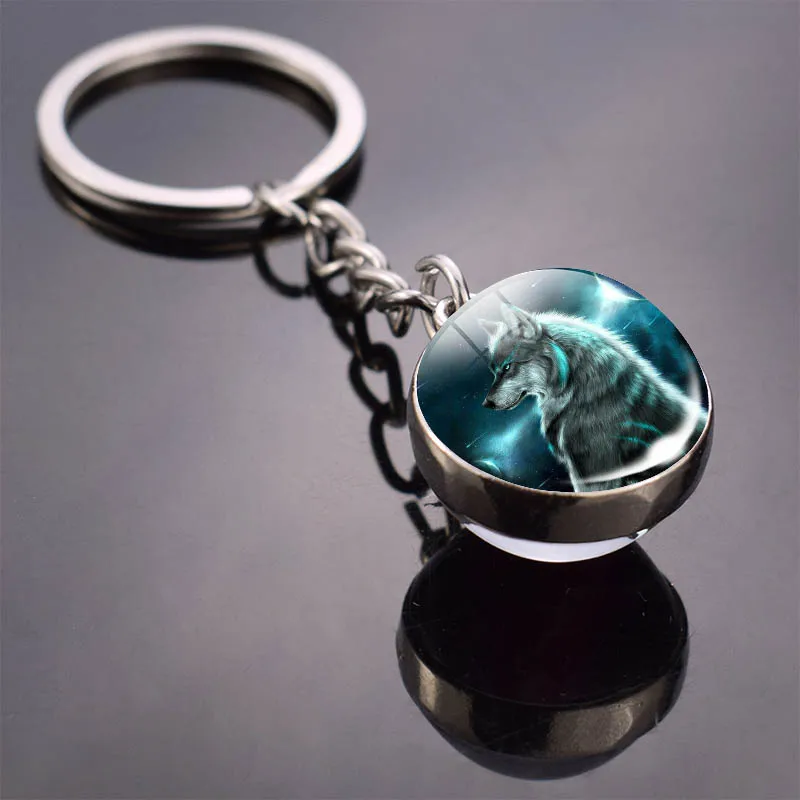 36 Styles Wolf Key Chains Wolf Picture Double Side Cabochon Glass Ball Keychain Wolf Jewelry for Men For Women Christmas Gifts - Цвет: Цвет: желтый