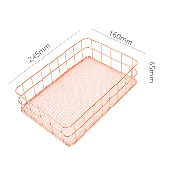 

Nordic Style Storage Baskets Rose Gold Iron Tableware Organizer Makeup Brushes Holder Desktop Pen Pot Fruit Pan Bathroom Shelves