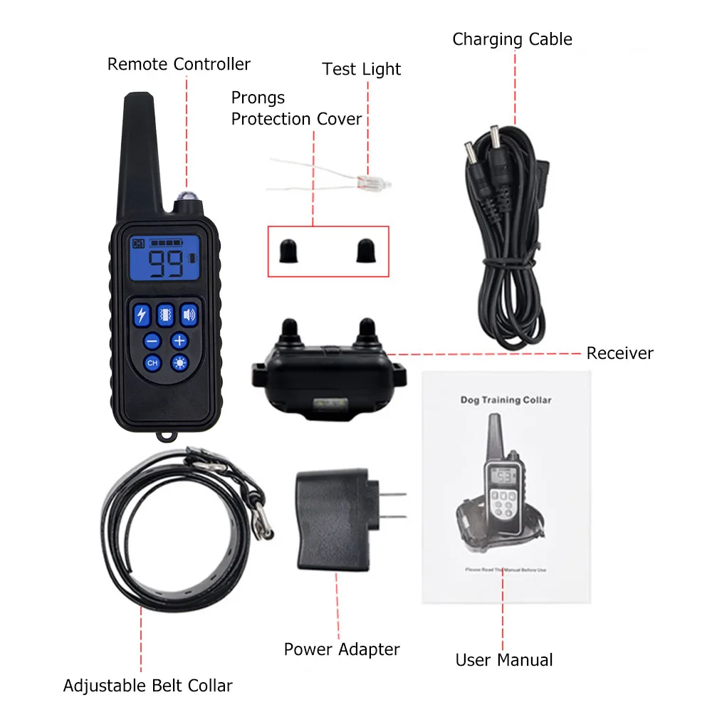 Водонепроницаемый ошейник для дрессировки собак с дистанционным управлением, перезаряжаемый регулируемый уровень, ошейник для дрессировки собак, аксессуары для собак