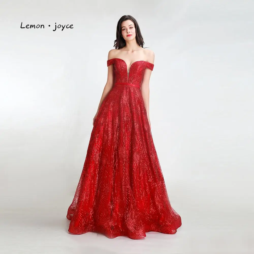 Lemon joyce красные вечерние платья Новое поступление сексуальные Простые Вечерние платья с открытыми плечами размера плюс