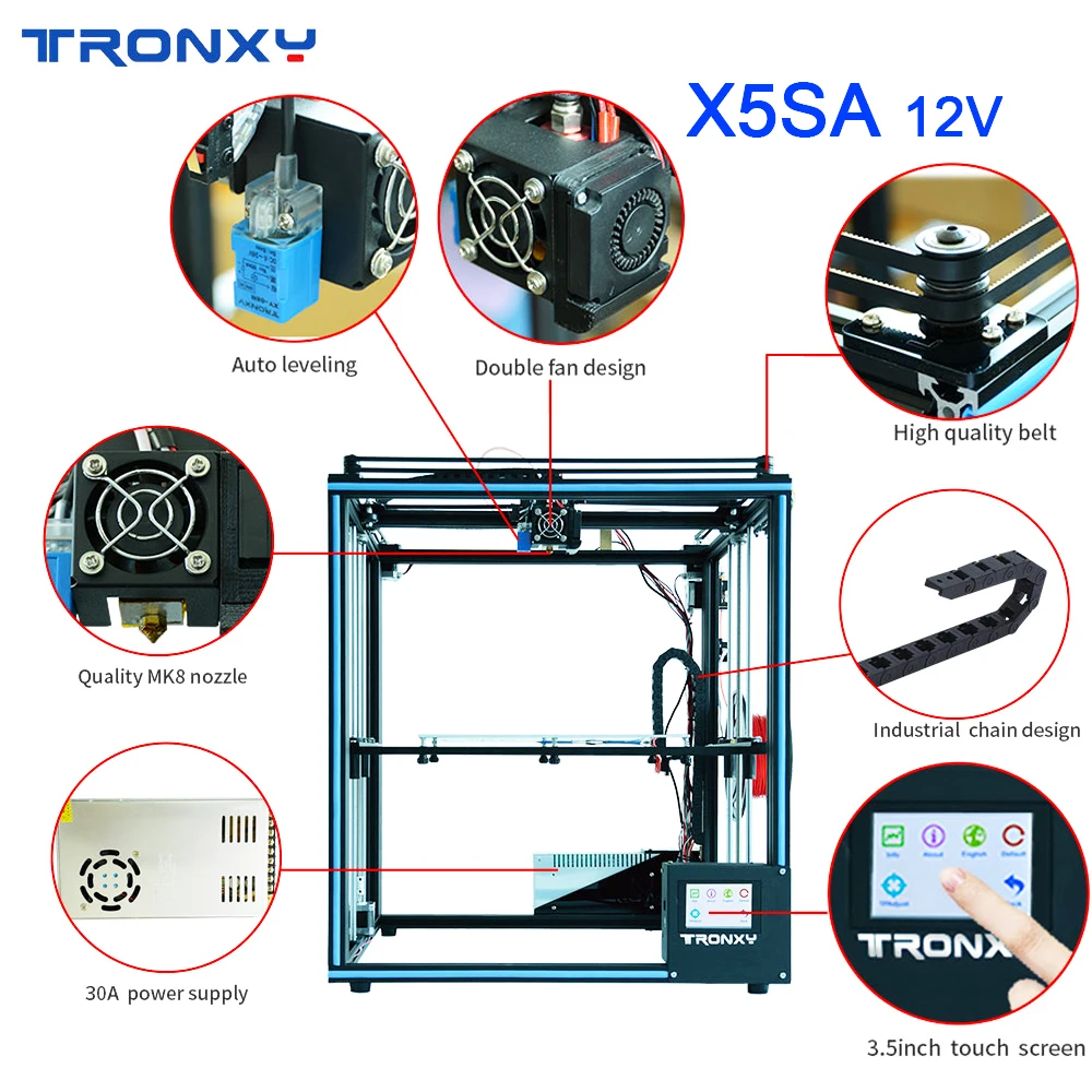 Beste 2019 Nieuwste Tronxy Diy Gemonteerd X5SA Aluminium Extrusie 3D Printer Kit Afdrukken Met Touch Screen En Auto Leveling