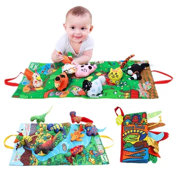 

Baby Cloth Book 3D Animal Tails Cartoon RattleToy Infant Early Learning Educational Sound Books Soft Unfolding Kid Activity Book