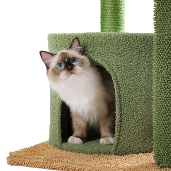 Cat Tree Tower Cat's House with Scratching Post Cute Cactus Play House Furniture with Condo Nest Mordern Pet Scratcher 5