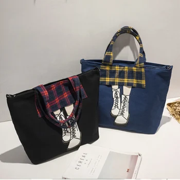 

Dropshipping Women Bag American Style Canvas Fashion Large Capacity Tote Lady Shoulder Messenger Bag Casual Tote Handbag Female