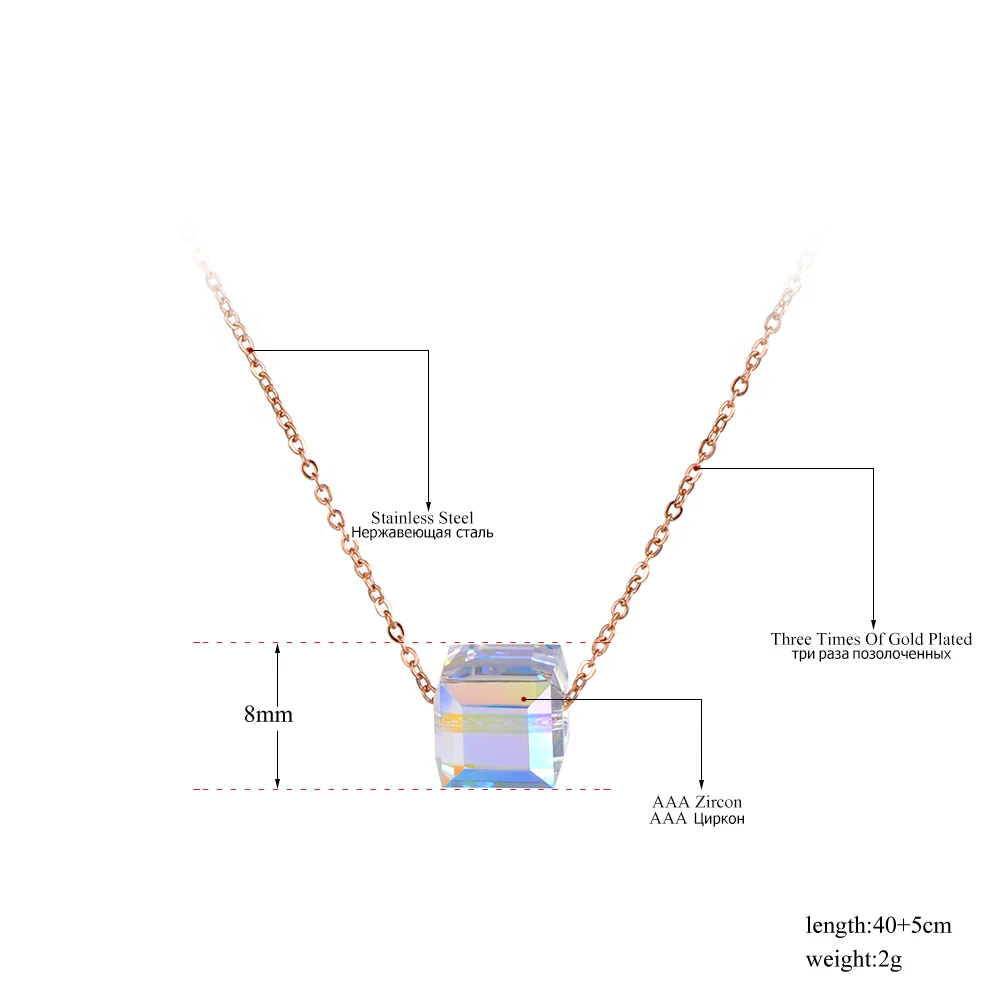 Lokaer модные квадратные CZ подвески из кристаллов ожерелье s для женщин розовое золото и Титан цепочка из нержавеющей стали ожерелье ювелирные изделия N19130