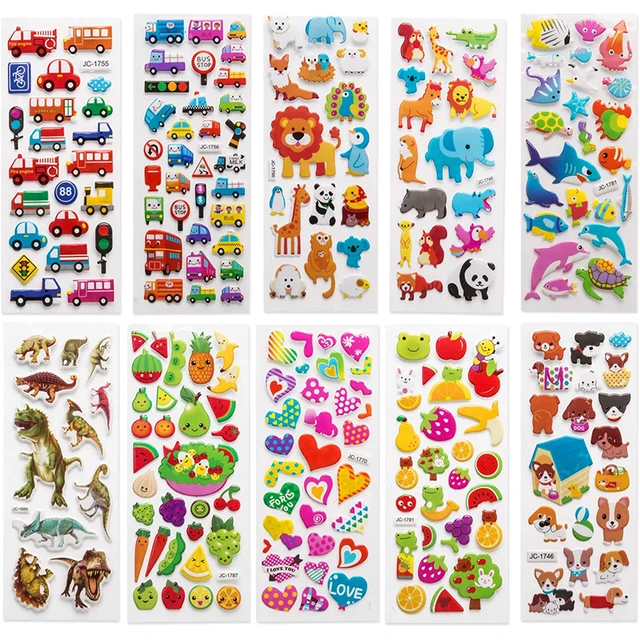 8Sheets Kids 3D Cartoon Puffy Bulk Stickers Girls Boys Birthday