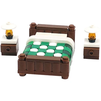 

MOC City Double Double Bed Table Lamp Green Home Furniture Toys For Children Beds Kids Creator Compatible City Building Blocks