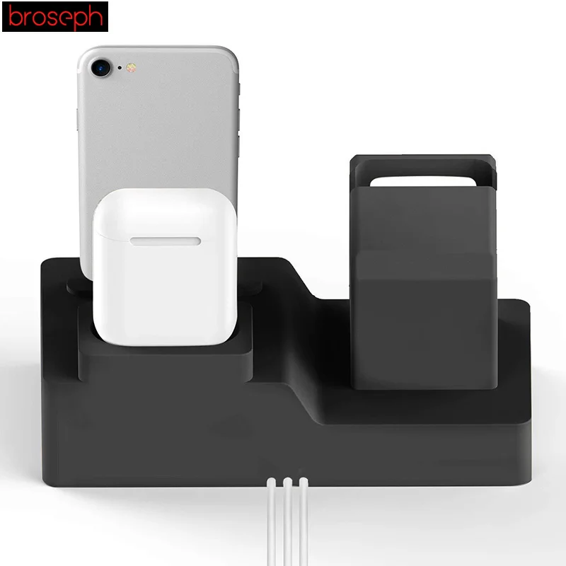 3 в 1 зарядная док-станция держателя для Airpods и iPhone и Apple Watch классический дизайн Силиконовое зарядное устройство держатель кабеля