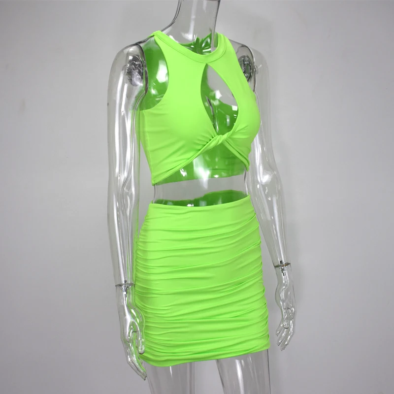 Женский двухслойный комплект из двух предметов в NewAsia, вечерние мини-юбки с вырезом на груди, облегающие Клубные наряды с рюшами, сексуальные комплекты