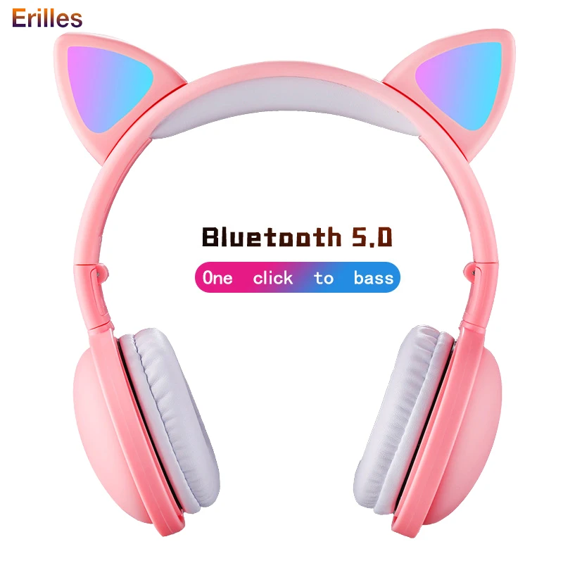 Bluetooth 5 0 Wireless Headphones with LED Light Portable Fold Headset 3 5mm Jack Music Stereo Headphone with Mic Kids Girl Gift