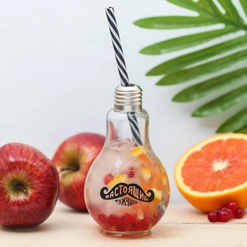 

Glass jar with a straw "Real man" light bulb