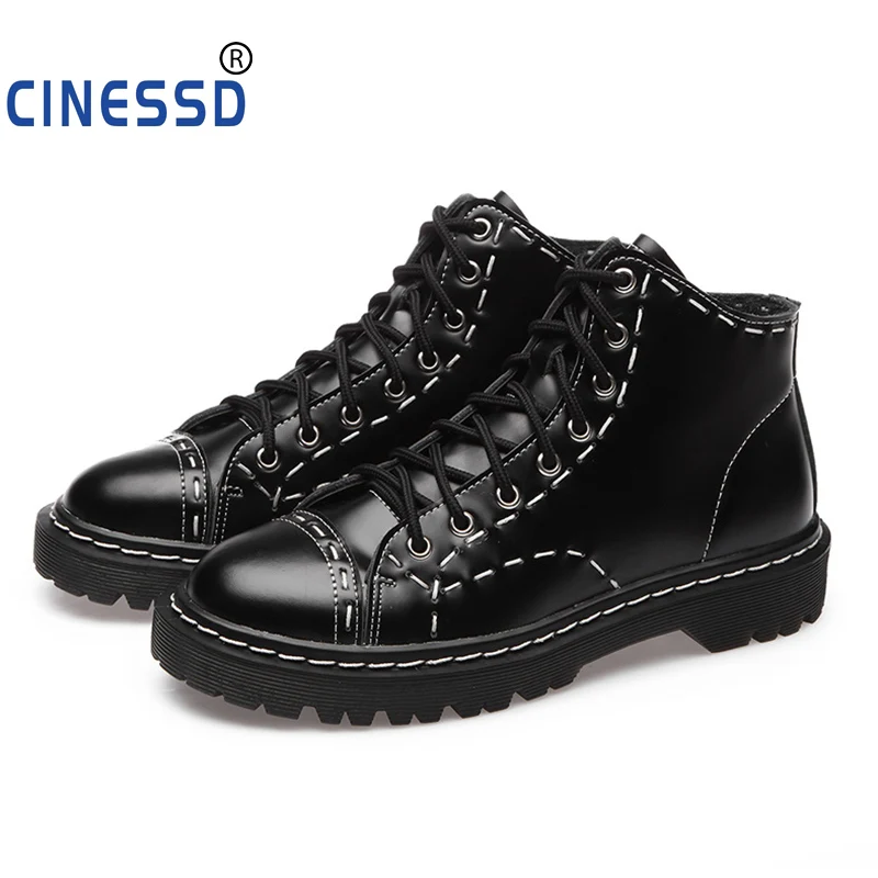 

CINESSD Size 35-44 High Quality British Women Ankle Martin Boots Spring Autumn Shoes Men Fashion Lace-up Boots Leather Male Botas Vintage Women Shoes Unisex Boots