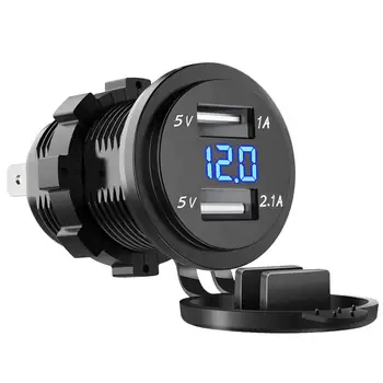 

EAFC 5V 3.1A Dual USB Socket Car Charger Adapter with LED Digital Voltmeter For Phone Pad Tablet Boat Motorcycle 12-24V