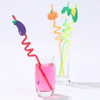 

16PCS Reusable Hard PVC Twists Straws Colorful Vegetable Decoration Crystal Swirl Straws for Party Cocktail