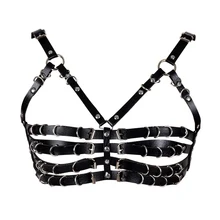 Готический бюстгальтер жгут кожа черная чашка Топ заклепки панк нижнее белье для бондажа сексуальный нагрудный ремень тела Регулируемый размера плюс фестивальный рейв