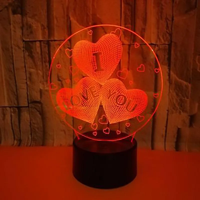 3D моделирование, светодиодные ночники, 7 цветов, Любовная лампа, меняющая атмосферу, настольная лампа для дома, спальни, декорированная, для сна, освещение, подарки
