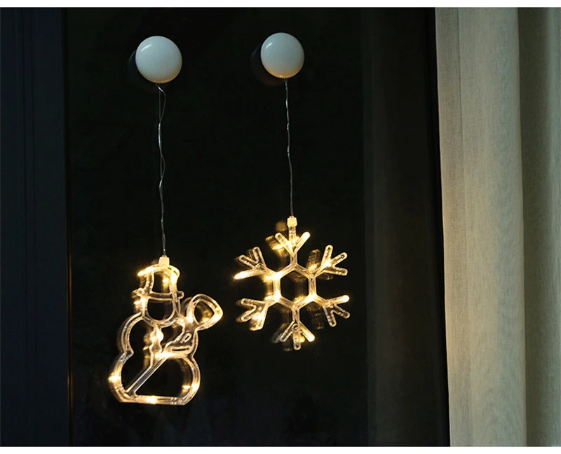 Led Рождественская елка Декор легкий колокольчик Олень Снеговик звезда подвесное освещение окно присоска лампа год Римский Декор оконные светильники