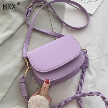 

[BXX] PU Leather Crossbody Saddle Bags For Women 2020 Summer Solid Color Shoulder Handbags Female Travel Cross Body Bag HN128
