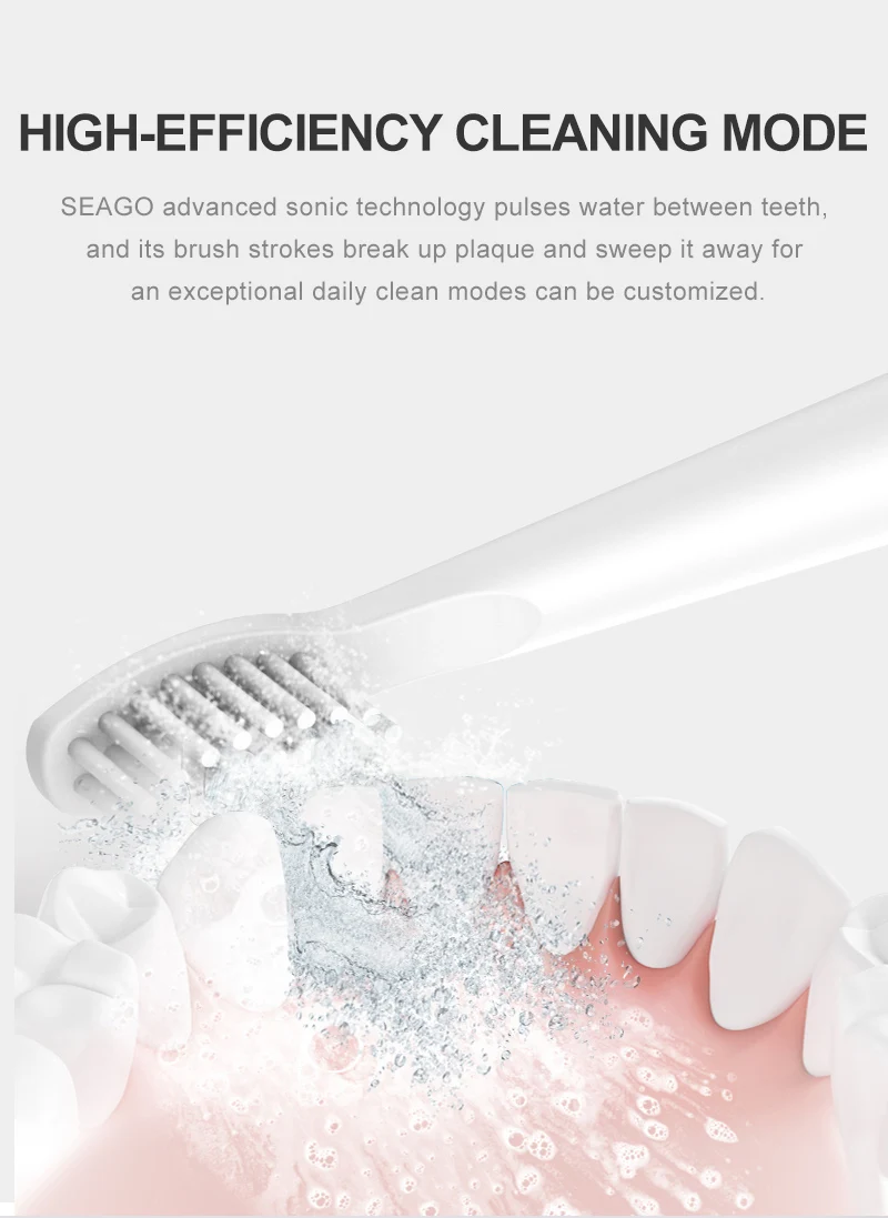 Электрическая зубная щетка Seago, отбеливающая зубы, гигиена полости рта, зубная щетка со сменным аккумулятором, моющаяся с головкой щетки DuPont